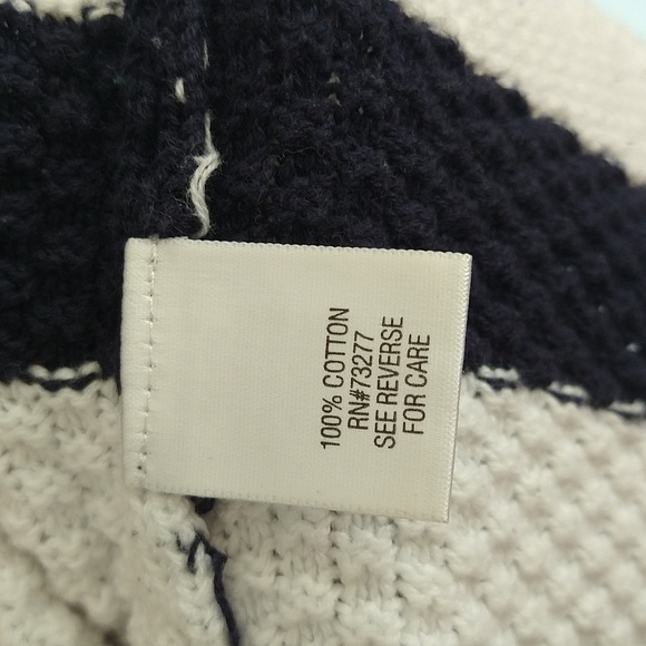 Croft & Barrow Navy & White Striped 100% Cotton Knit 3/4 Sleeve Cuffed Sweater - Picture 10 of 11